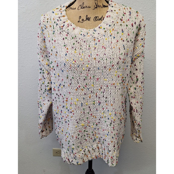 Seven7 Round Neck Long Sleeves Knitted Sweater Top Multicolor Women's Size M - Picture 1 of 11